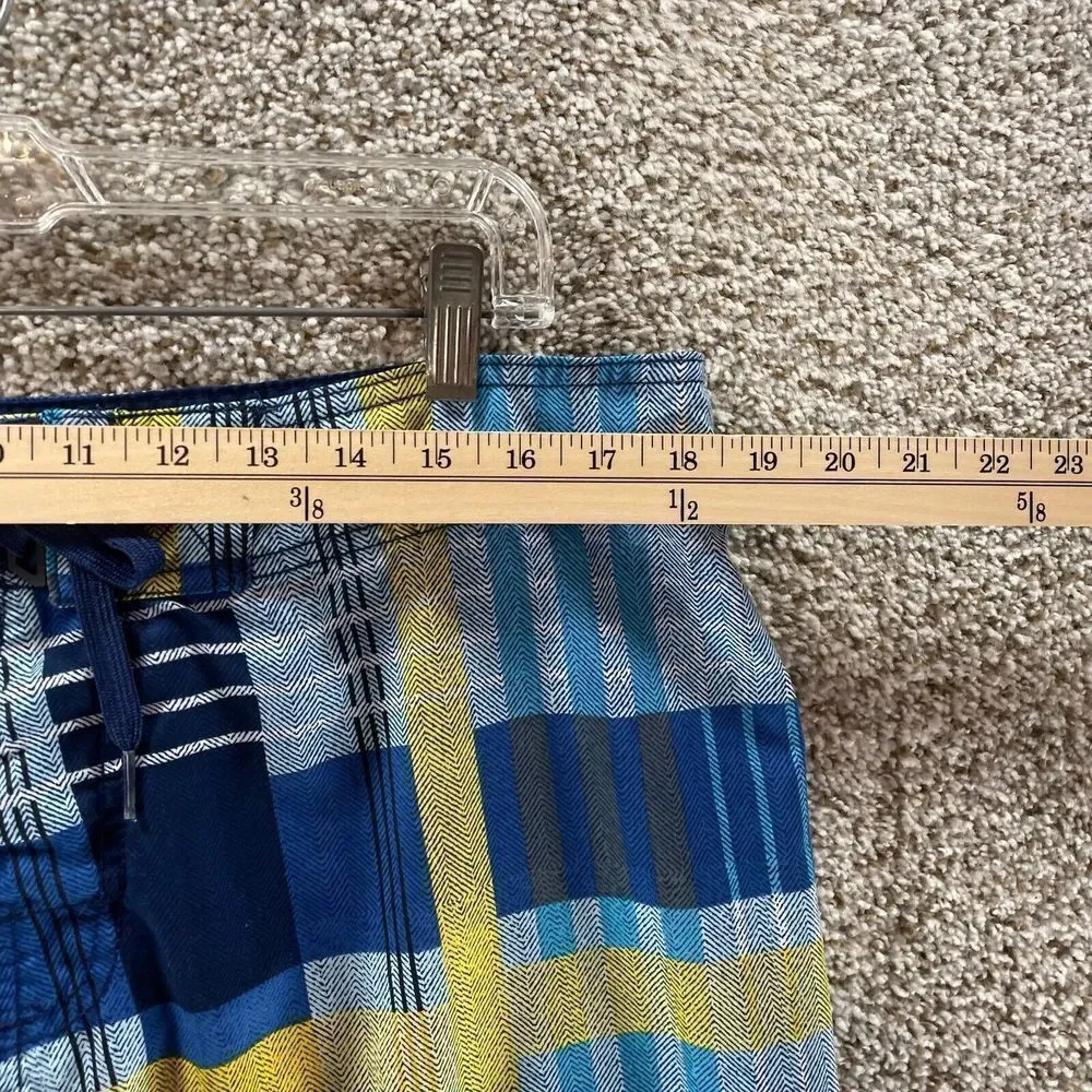 Body Glove Shorts Mens 36 Blue Yellow Plaid Board Shorts Pockets Swimwear Surf‎